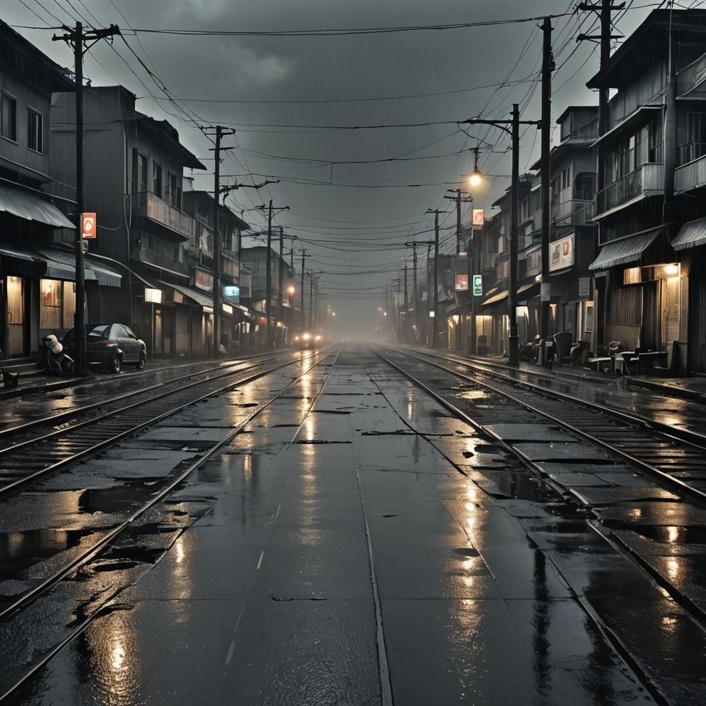 City Street Shrouded in Dark Fog and Desperation