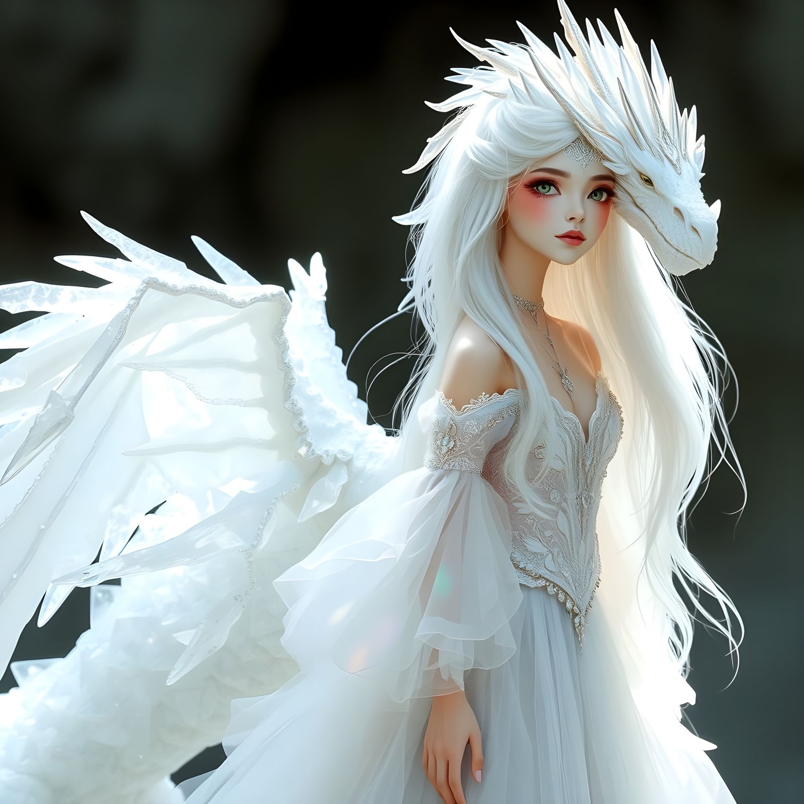Ethereal Princess with Crystal Dragon in Fantasy Realm