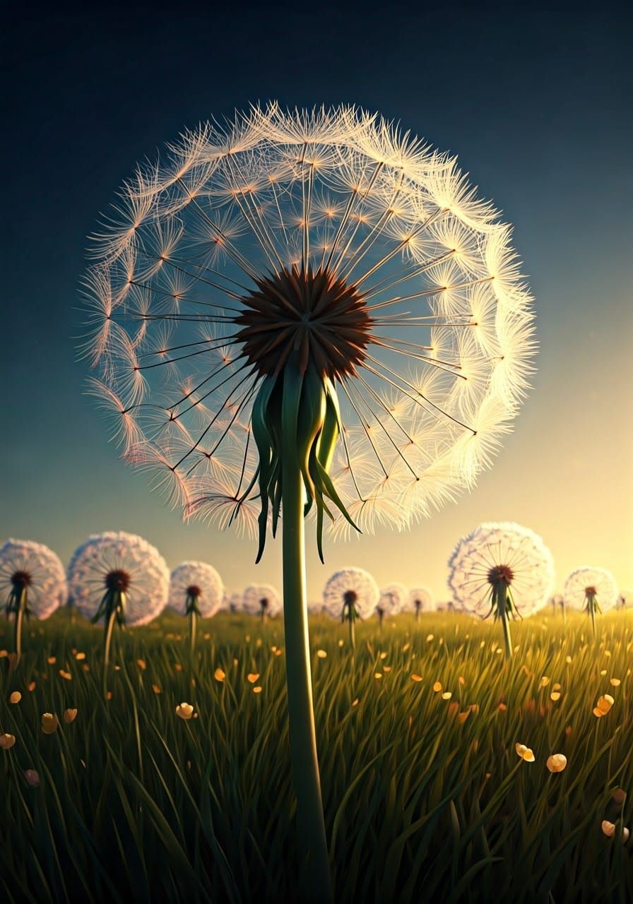 Solarpunk wind farm in the form of a dandelion clock