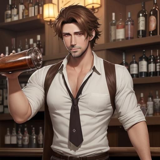 Handsome Fantasy Bartender in Anime Style