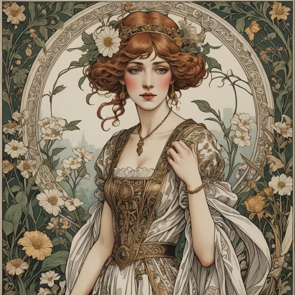 Woman Portrait in Art Nouveau Style