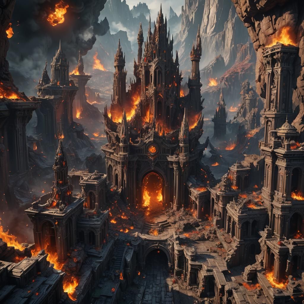 Fiery Hades: Detailed Matte Painting in Deep Color