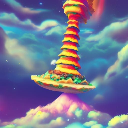 Anime Taco Leaning Tower in Cosmic Sky
