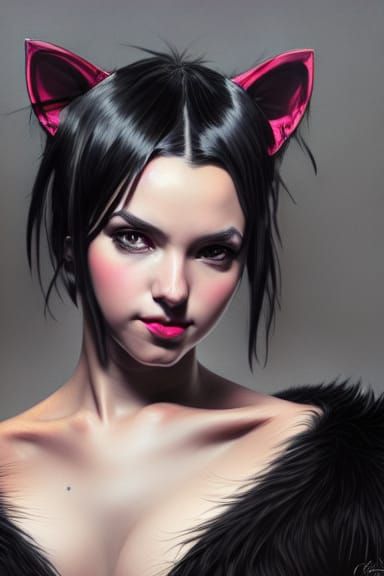 Girl with Cat Ears Portrait in Hyperdetailed Style