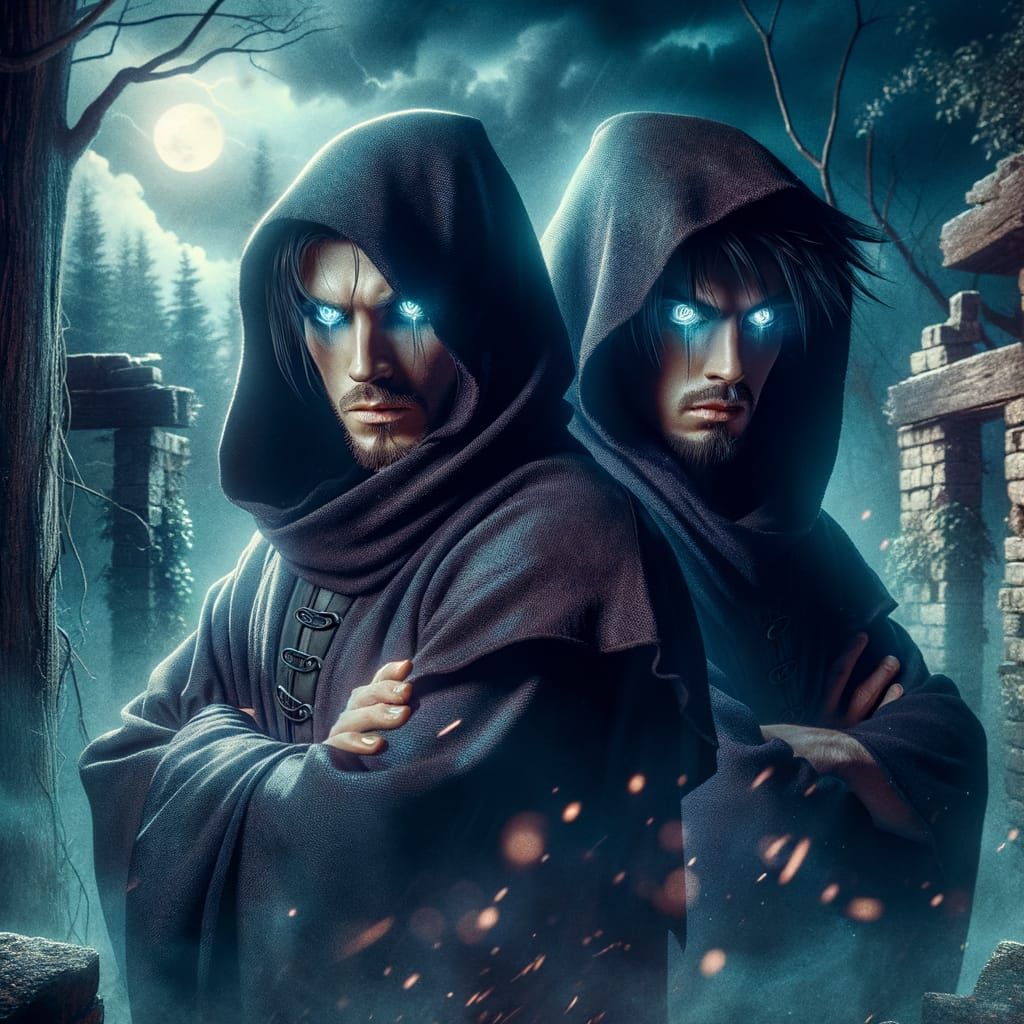 Mysterious Martial Artists in Dark Cloaks with Glowing Eyes