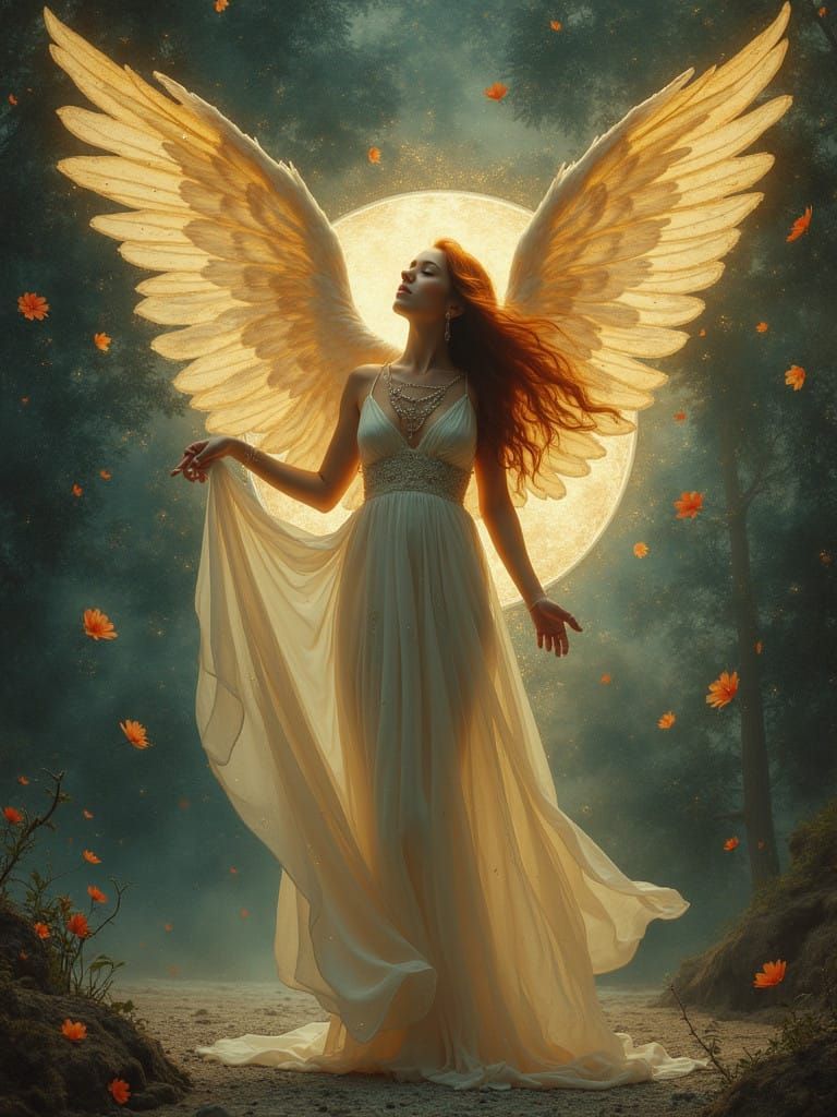 Ethereal Cosmic Angel in Bohemian Style