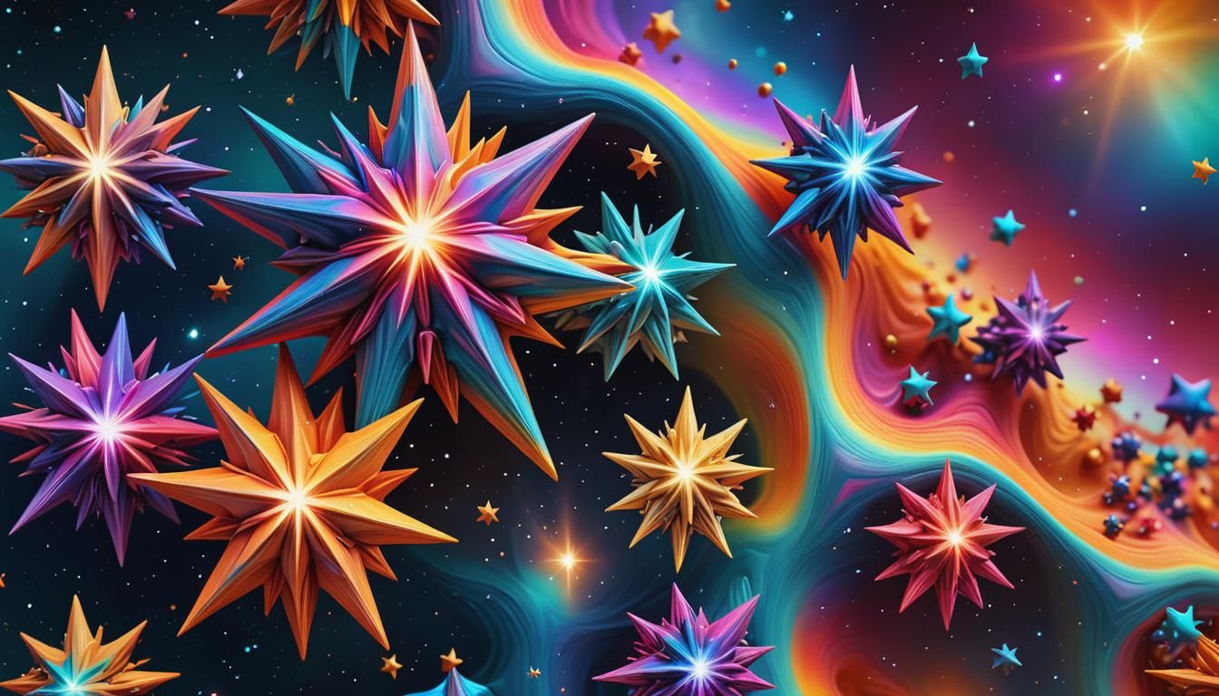 Colorful Star Cluster in a Dynamic 3D Fractal Art