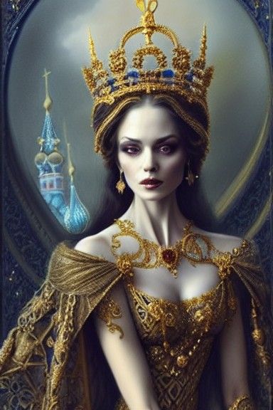 Elegant Russian Empress in Art Nouveau Style