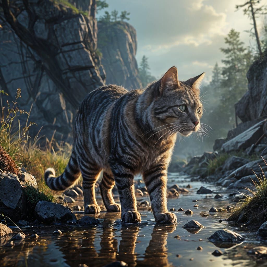 Mysterious Feline Investigator in Hyperrealistic Mid Shot