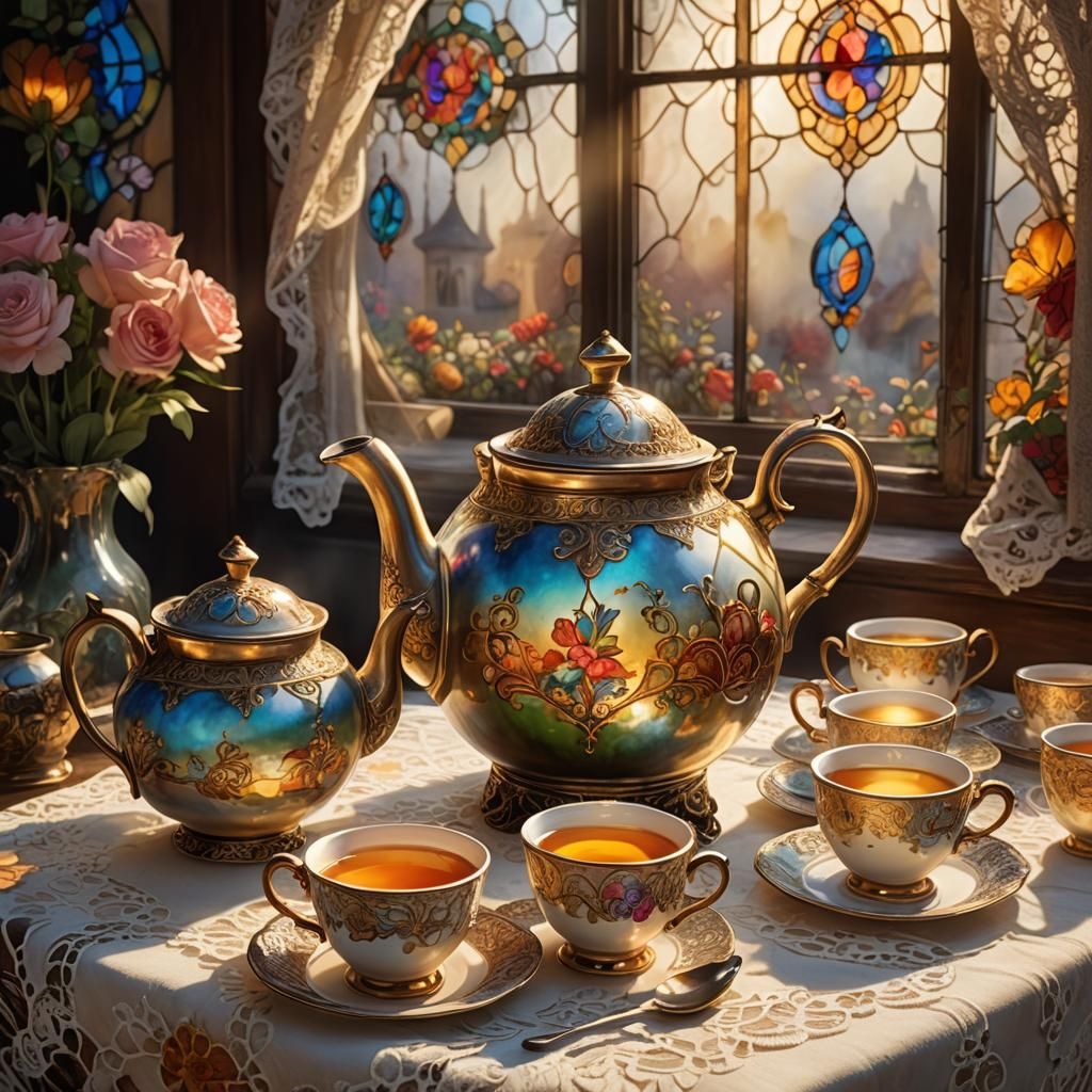 Enchanting Teapot Still Life in Dreamlike Fantasy Art