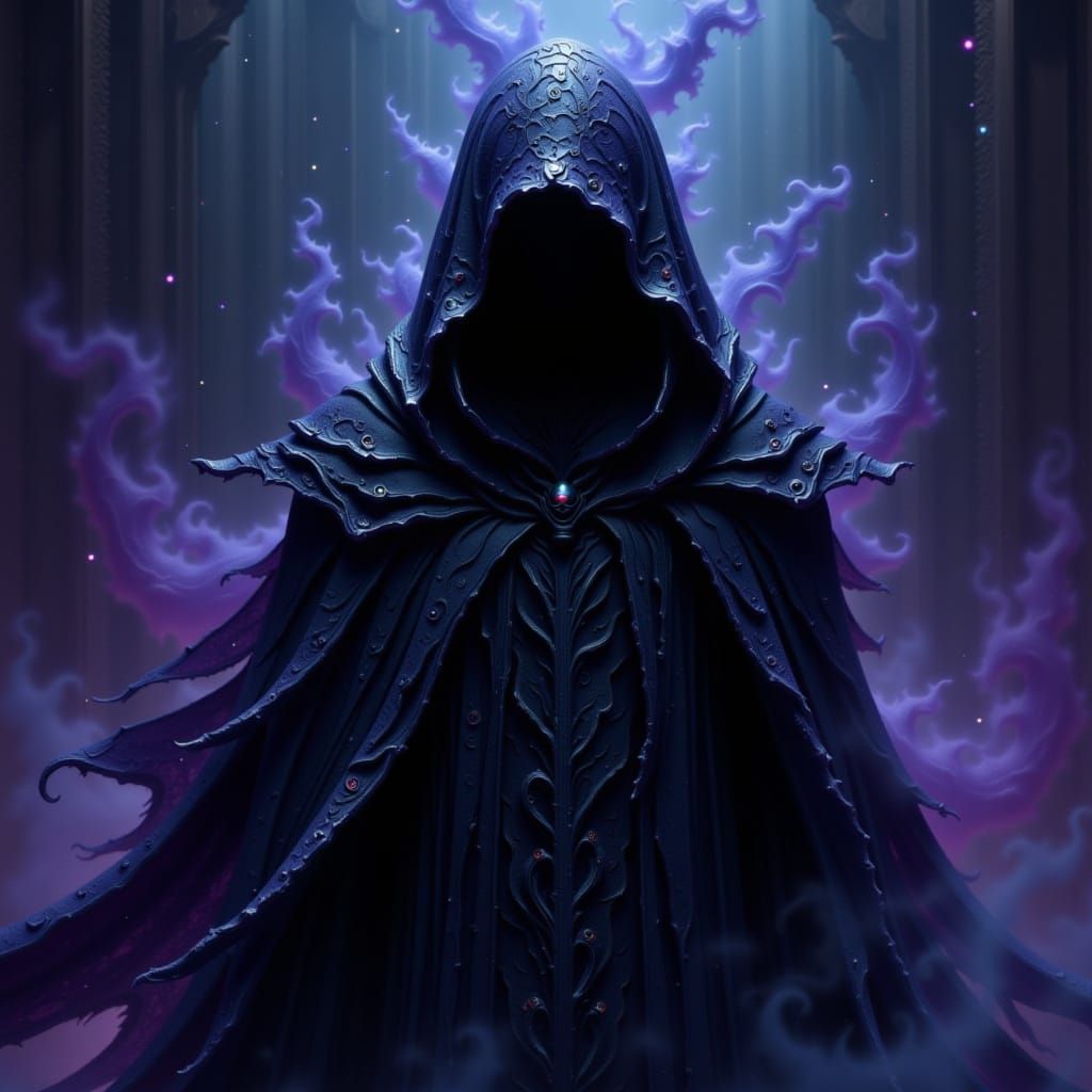 Mystical Hooded Figure in Dark Surrealist Style