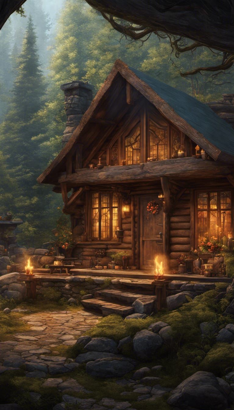 Cozy Cabin Interior in Art Nouveau Style