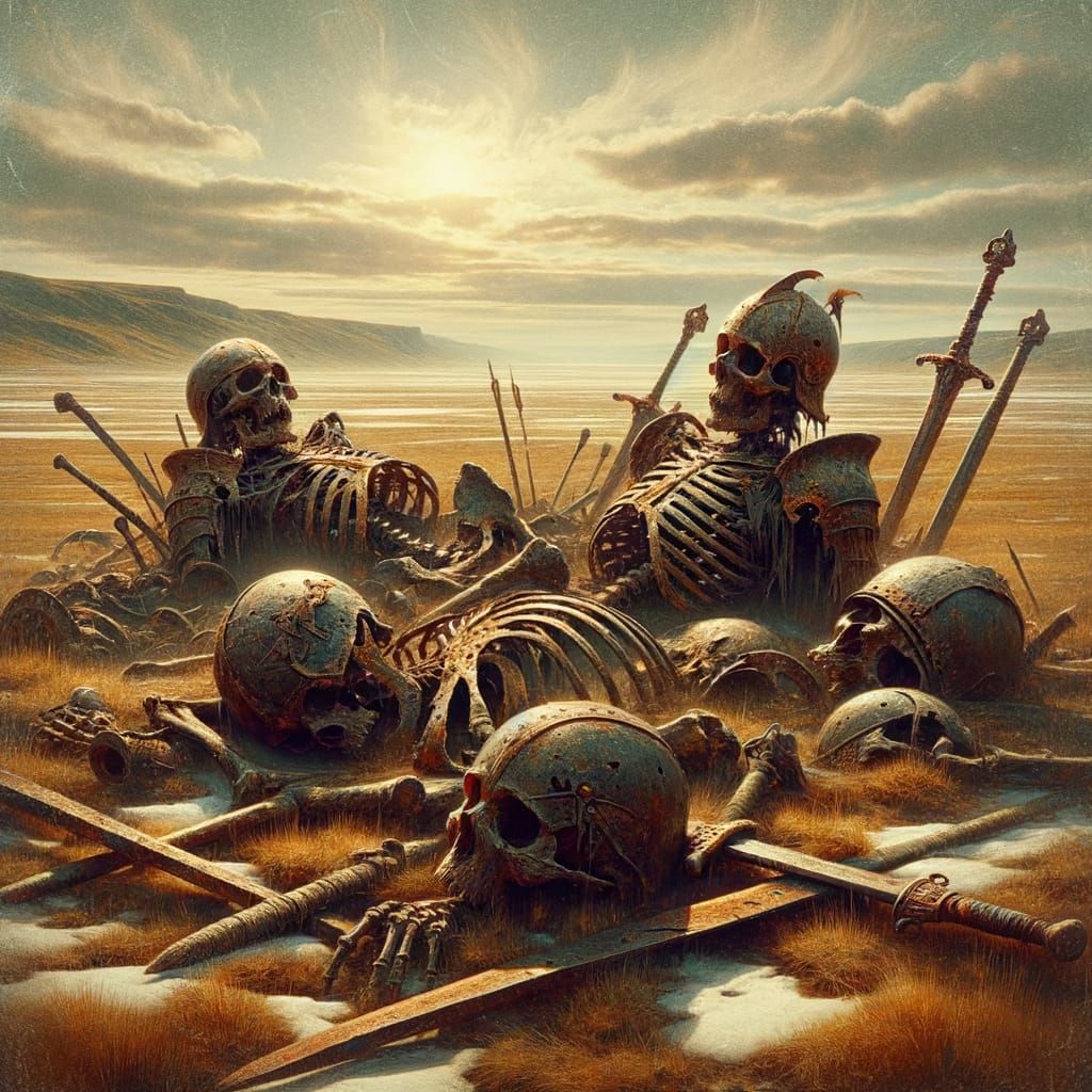 Sun-Bleached Warrior Remains on Steppe Plain