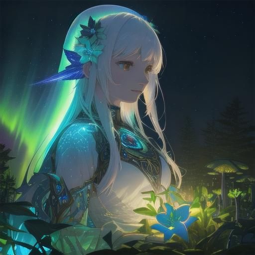 Divine Feminine God in Bioluminescent Bloomcore Style