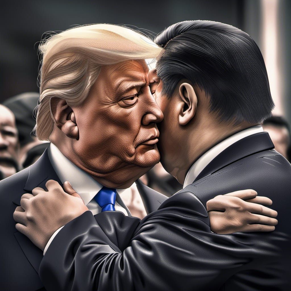 Xi Jinping and Donald Trump Hug: Hyperrealistic Image