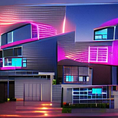 Four Modern Houses in Synthwave Style