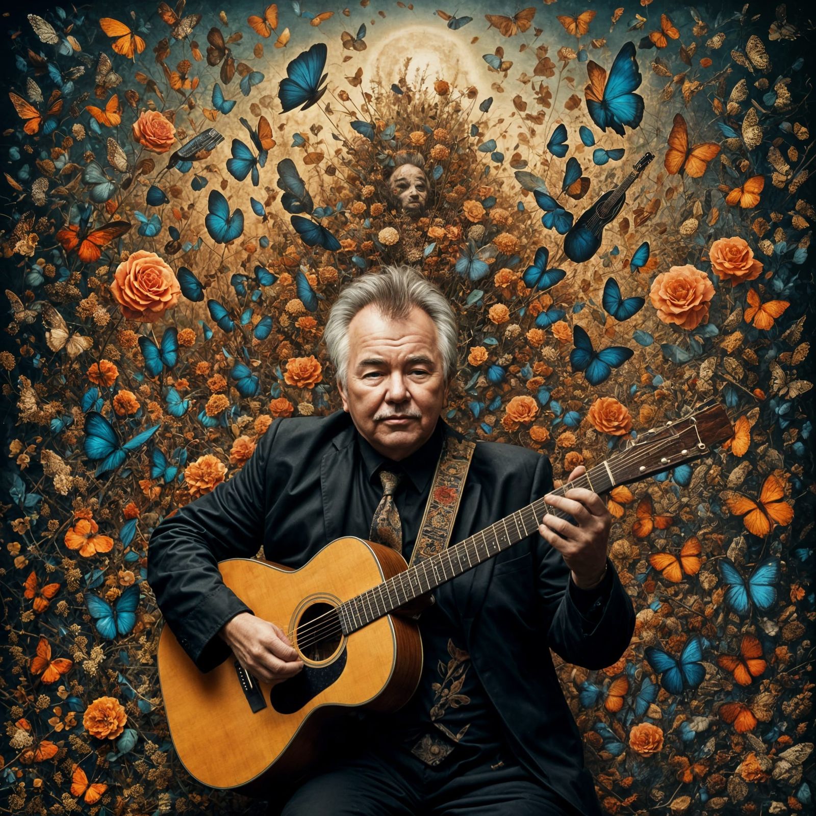 John Prine with Acoustic Guitar as Oil Painting