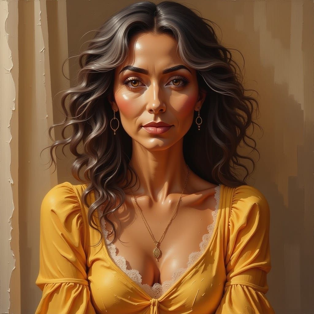 Elegant Mature Woman with Gray Hair in Acrylic Style