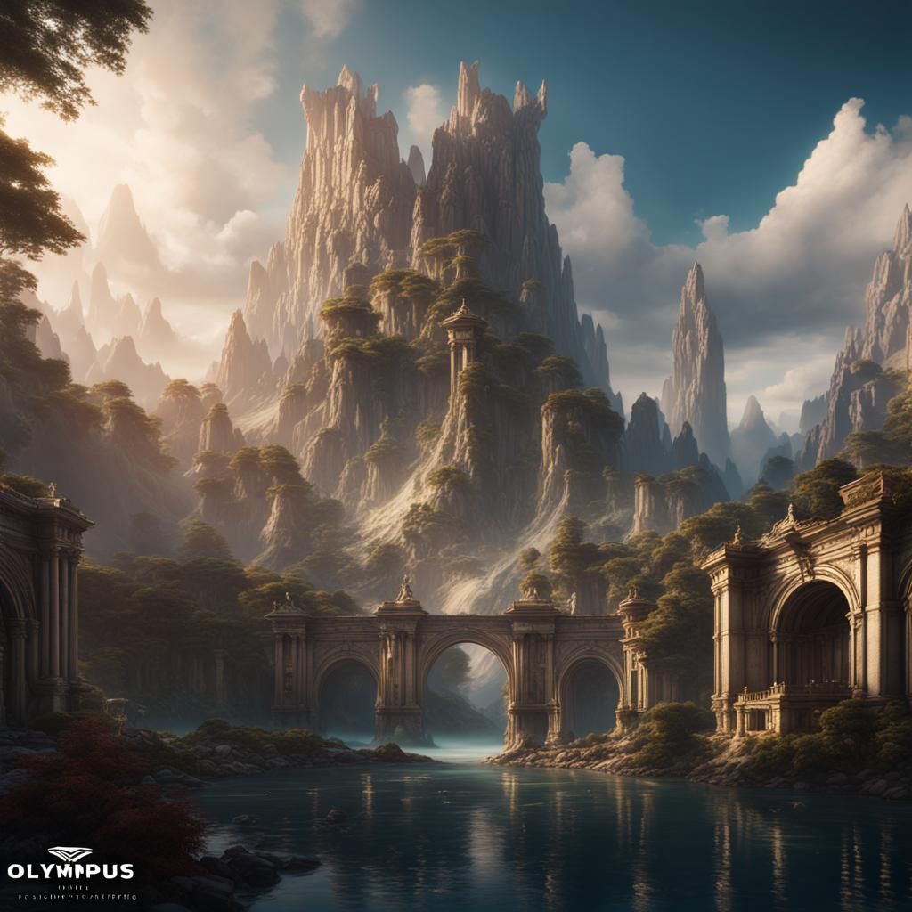 Fantastical Olympus Concept Art in Detailed Matte Painting