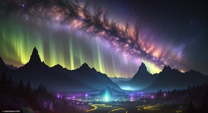 Psychedelic Milky Way Garden Under Cosmic Sky