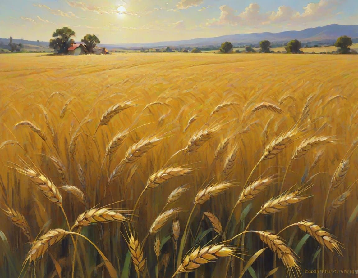 Golden Wheat Field Under Warm Sunshine