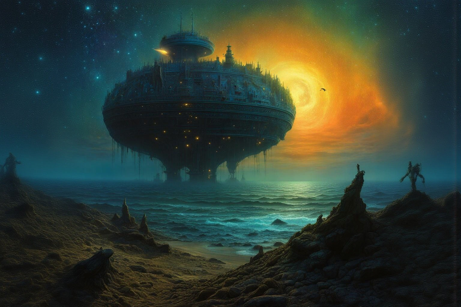 Iridescent Biopunk Landscape on Stellar Sea