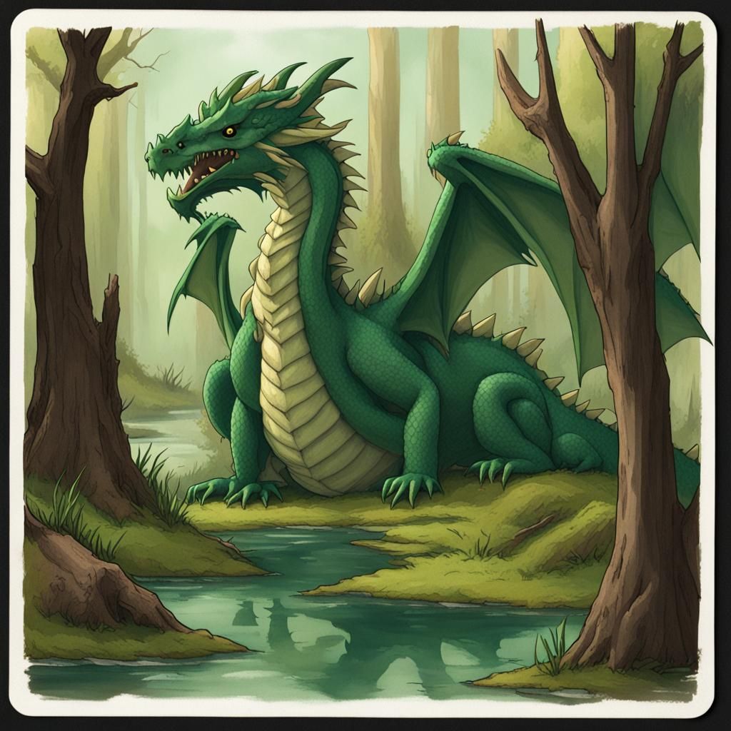 Dragon in Swamp: A Fantasy Postcard