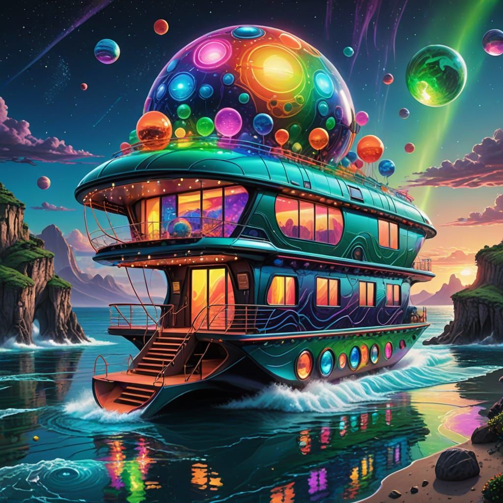 Psychedelic Houseboat on Alien Sea