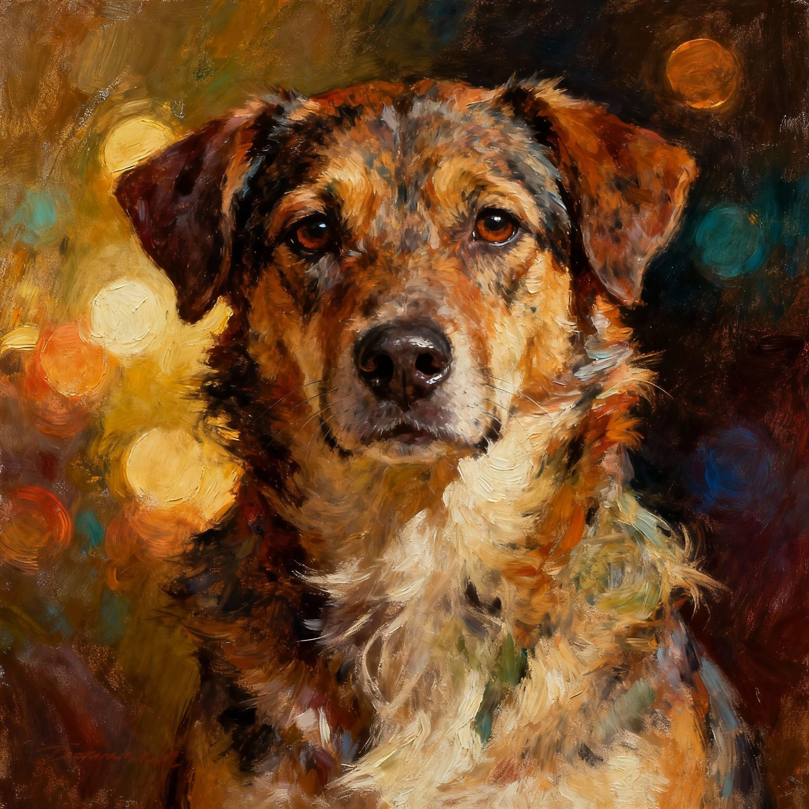 Mixed Breed Dog Portrait in Concept Art Style