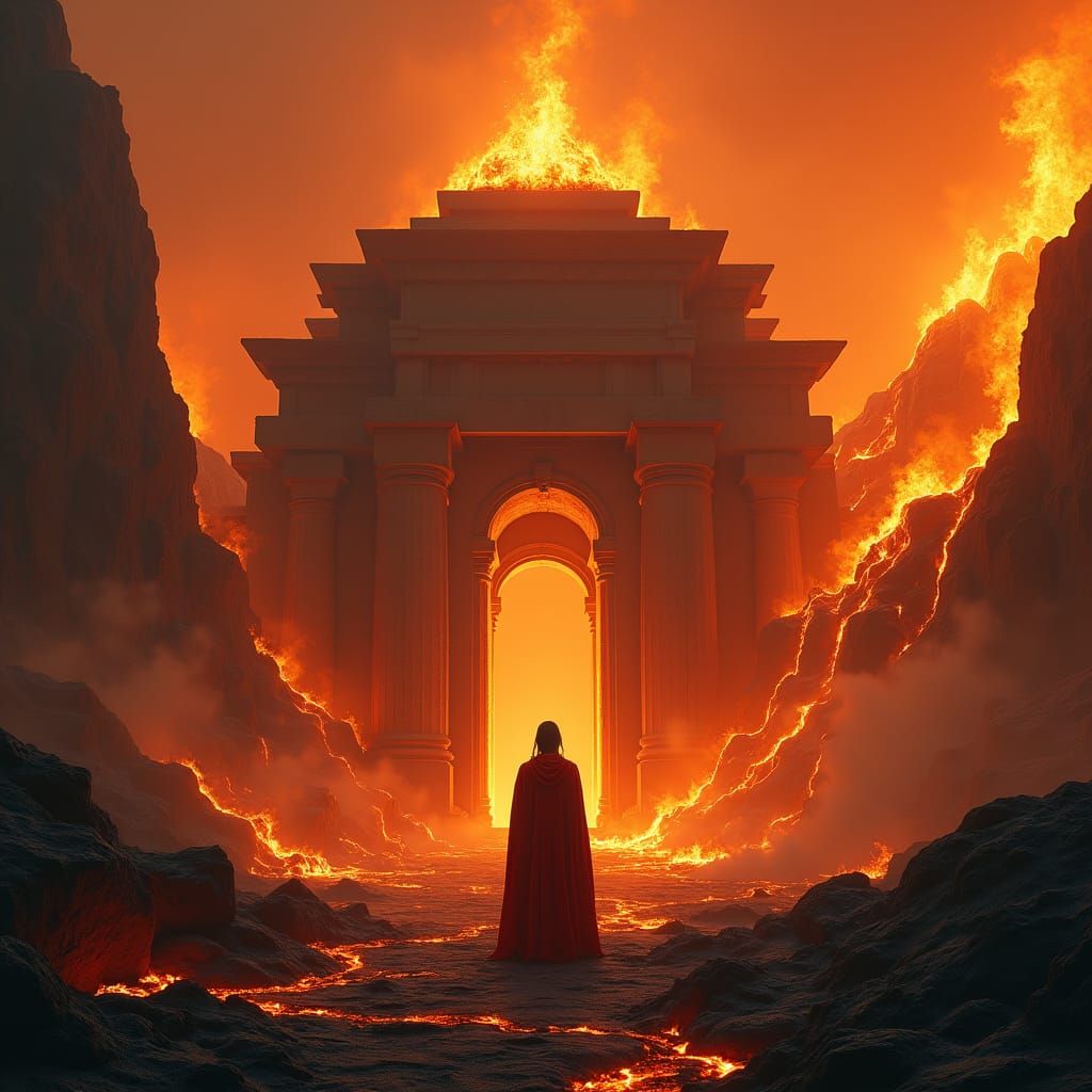 Epic Temple of the Fire God in Volcanic Landscape