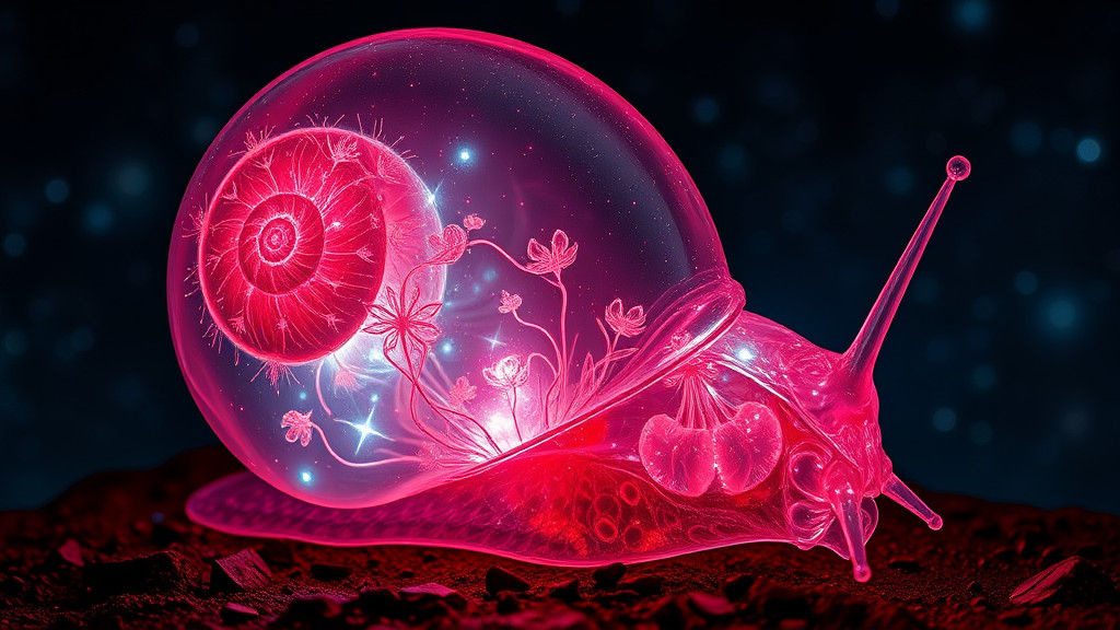 Bioluminescent Fractal Plants in Glass Snail Shell