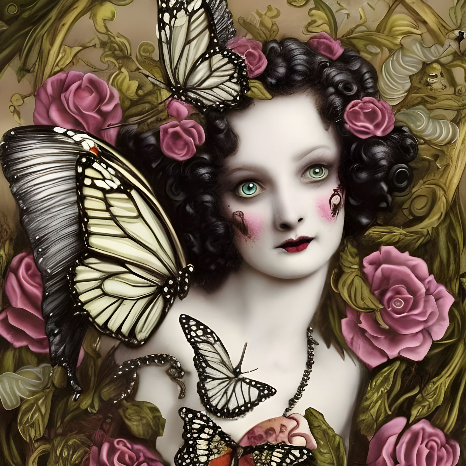 Victorian Butterfly Vampire in Psychedelic Rococo Style