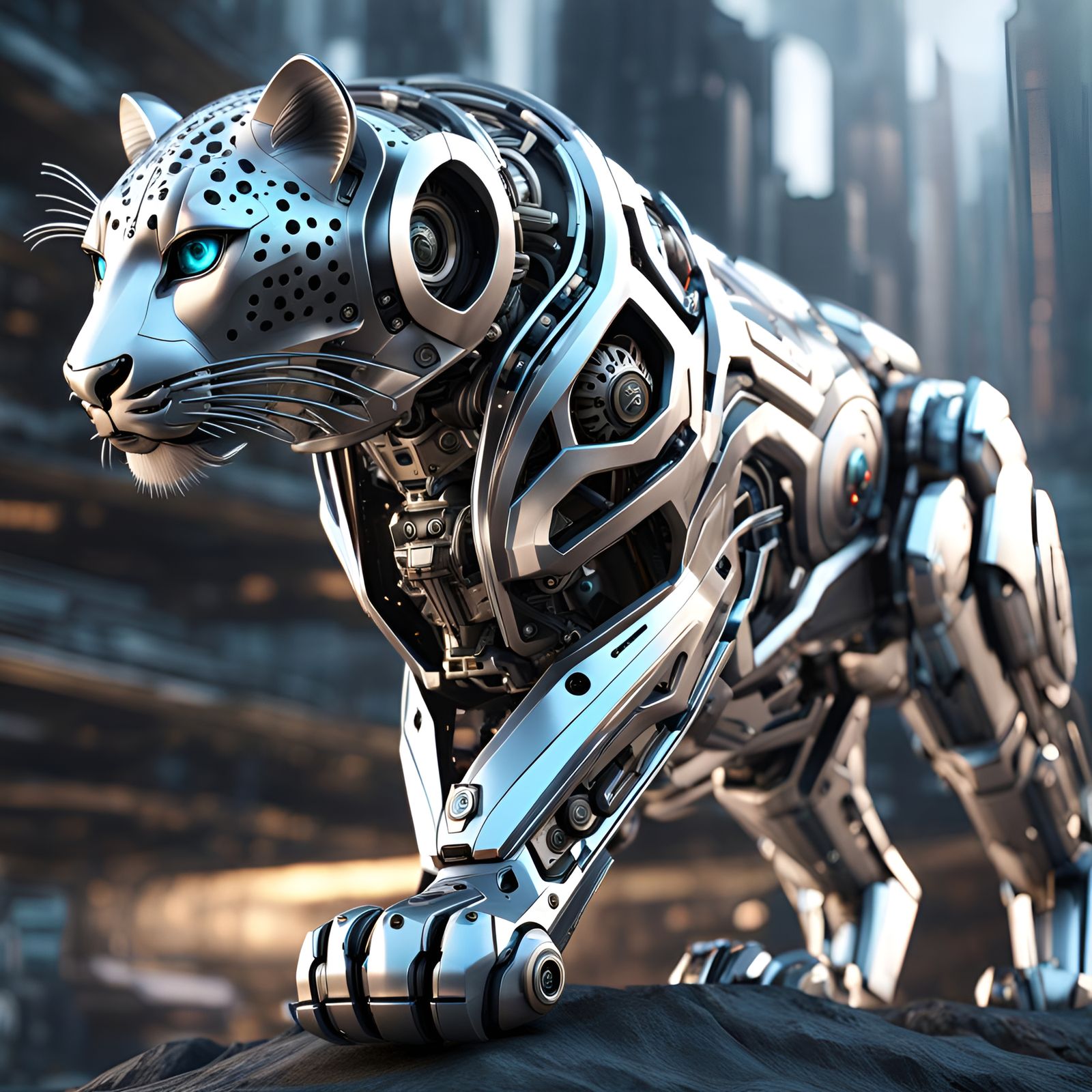 Aesthetic Bionic Snow Leopard in Sci-Fi Style