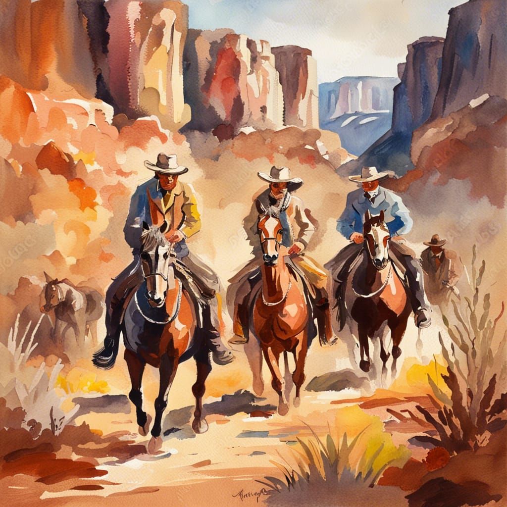 Wild West Scene in Gouache Watercolor Style
