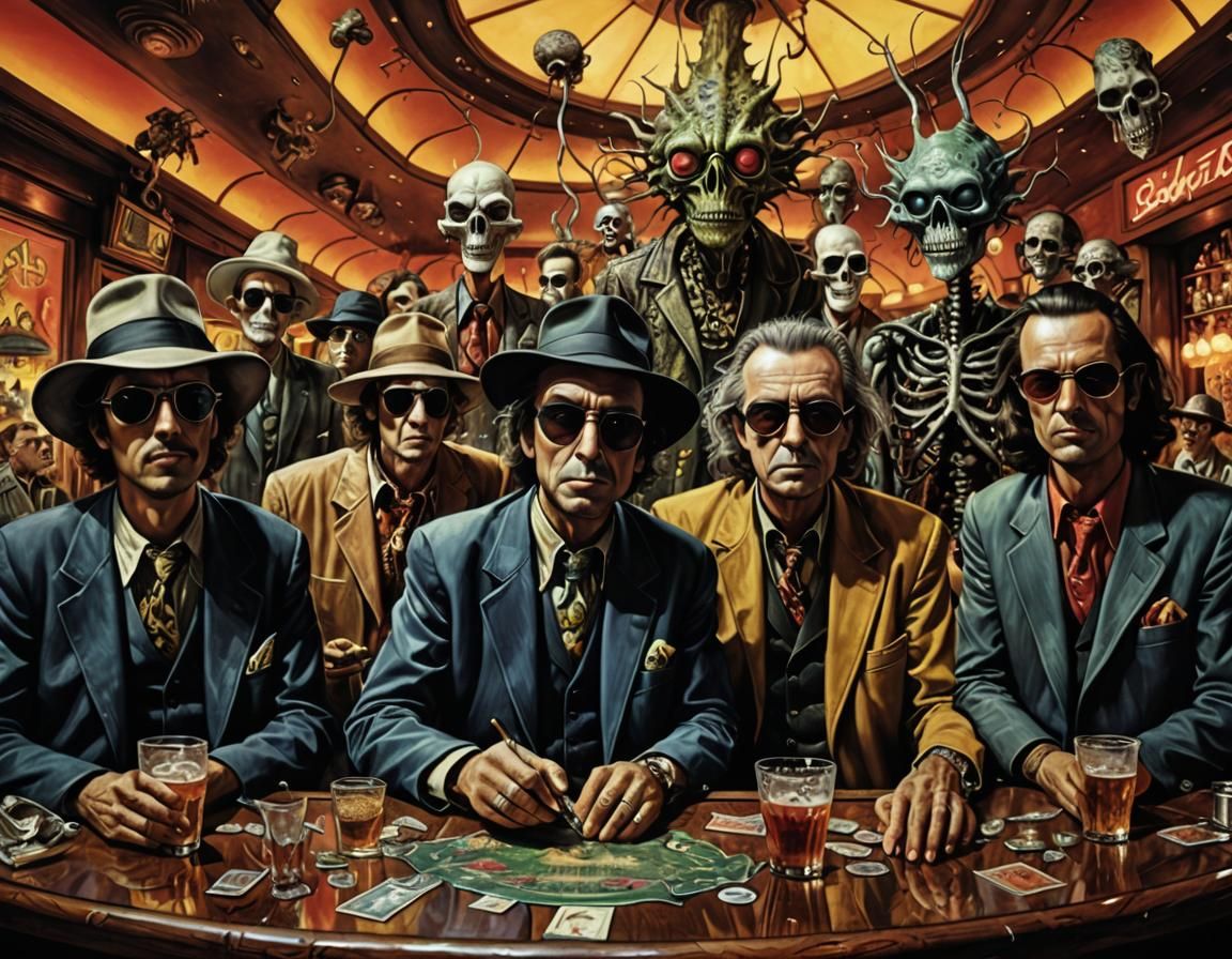 Monstrous Bar Scene in Psychedelic Style