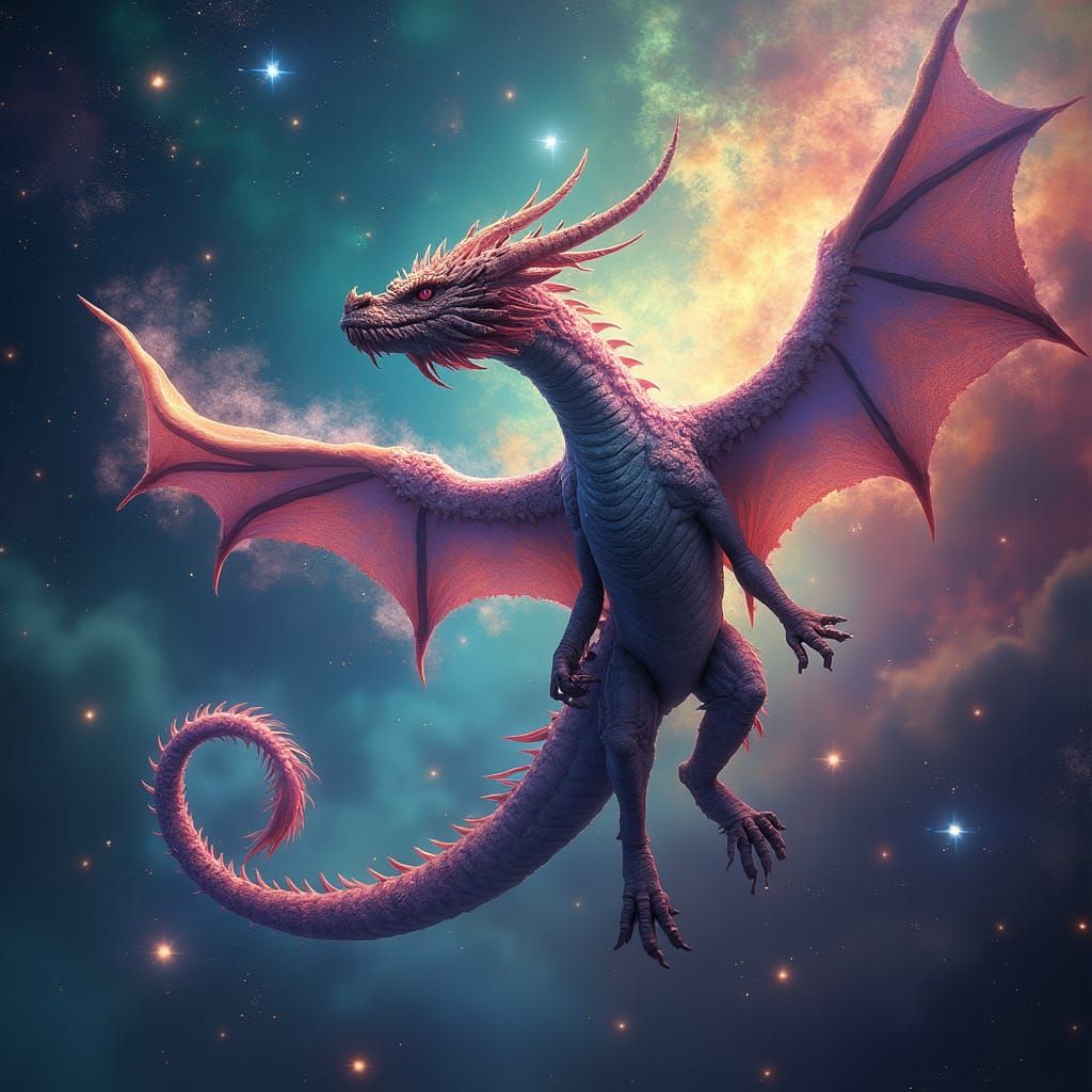 Majestic Galaxy Dragon Soaring Through Starry Cosmos