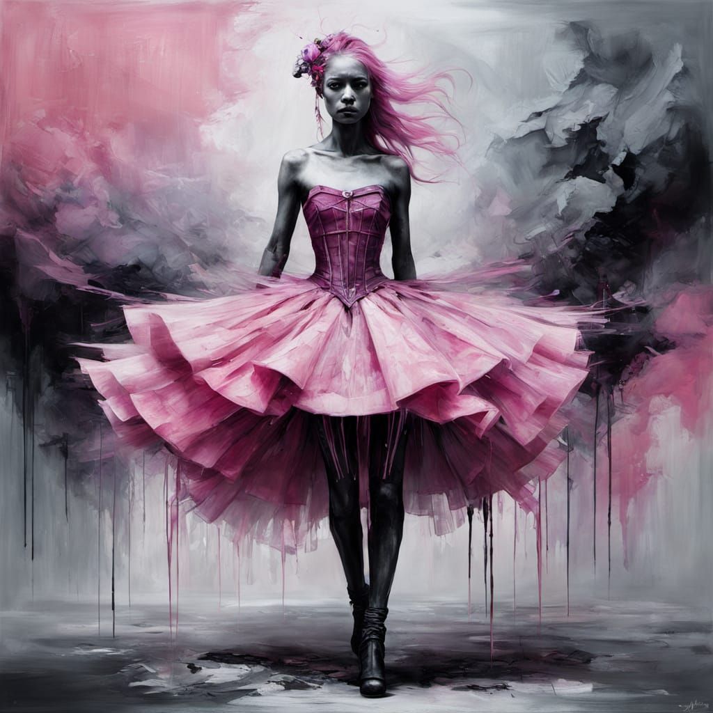 Shocking Pink Monarch Sailing in Abstract Cyberpunk Style