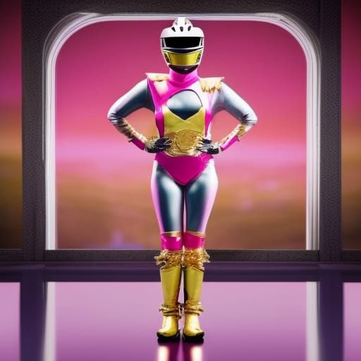 Pink Dragon Power Ranger on Skyscraper at Night