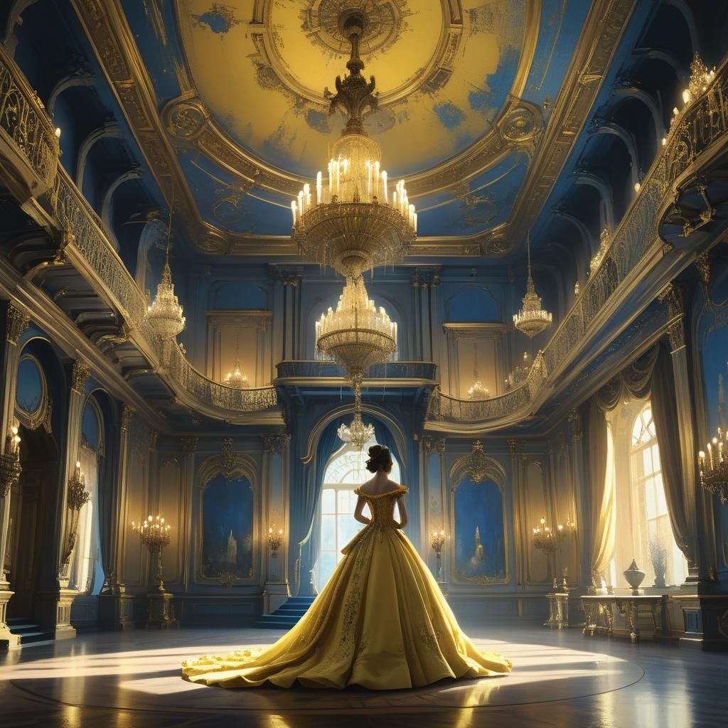 Belle in Yellow Gown in Enchanted Ballroom