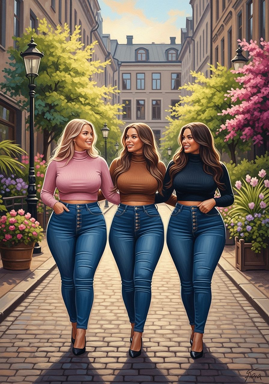 Oil Painting of Friends Walking in a City