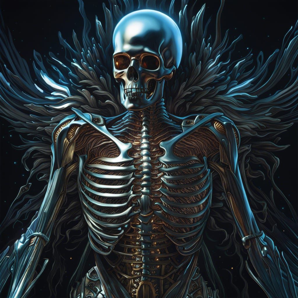 Transparent Metallic Figure with Bones in Hyperrealistic Sty...