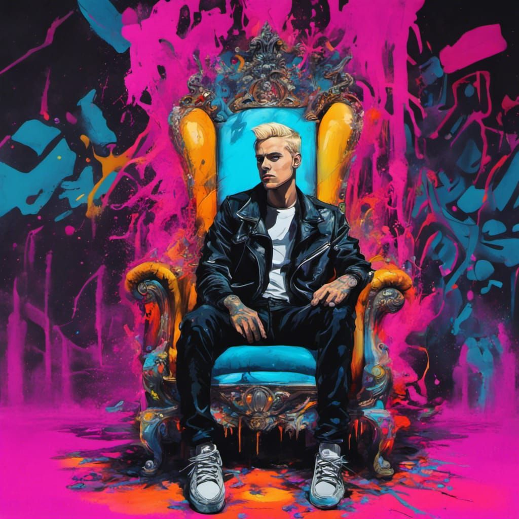 Neon Throne Portrait in Graffiti Splash Art Style