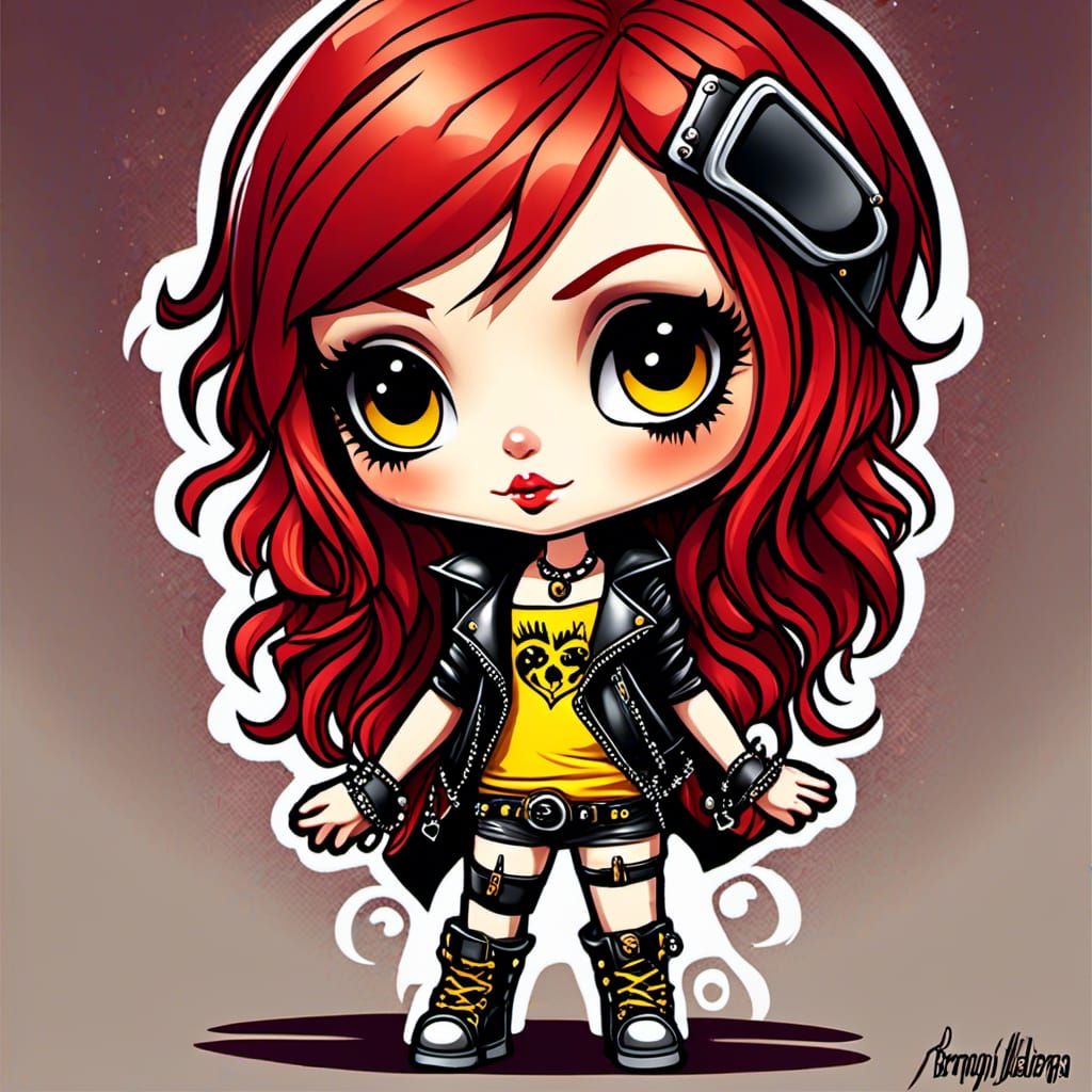 Cute Chibi Rocker Girl in Cartoon Style