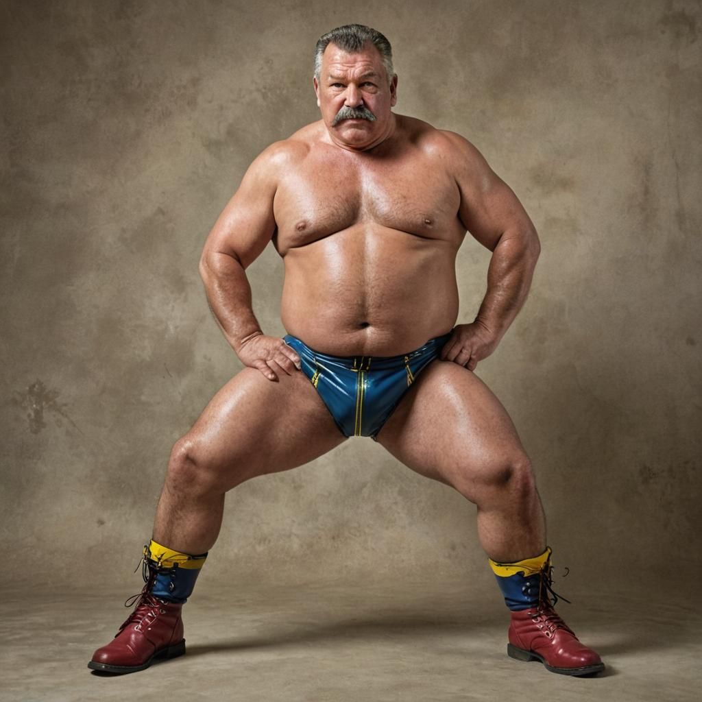 Vibrant Portrait of a Burly Wrestler in Leather