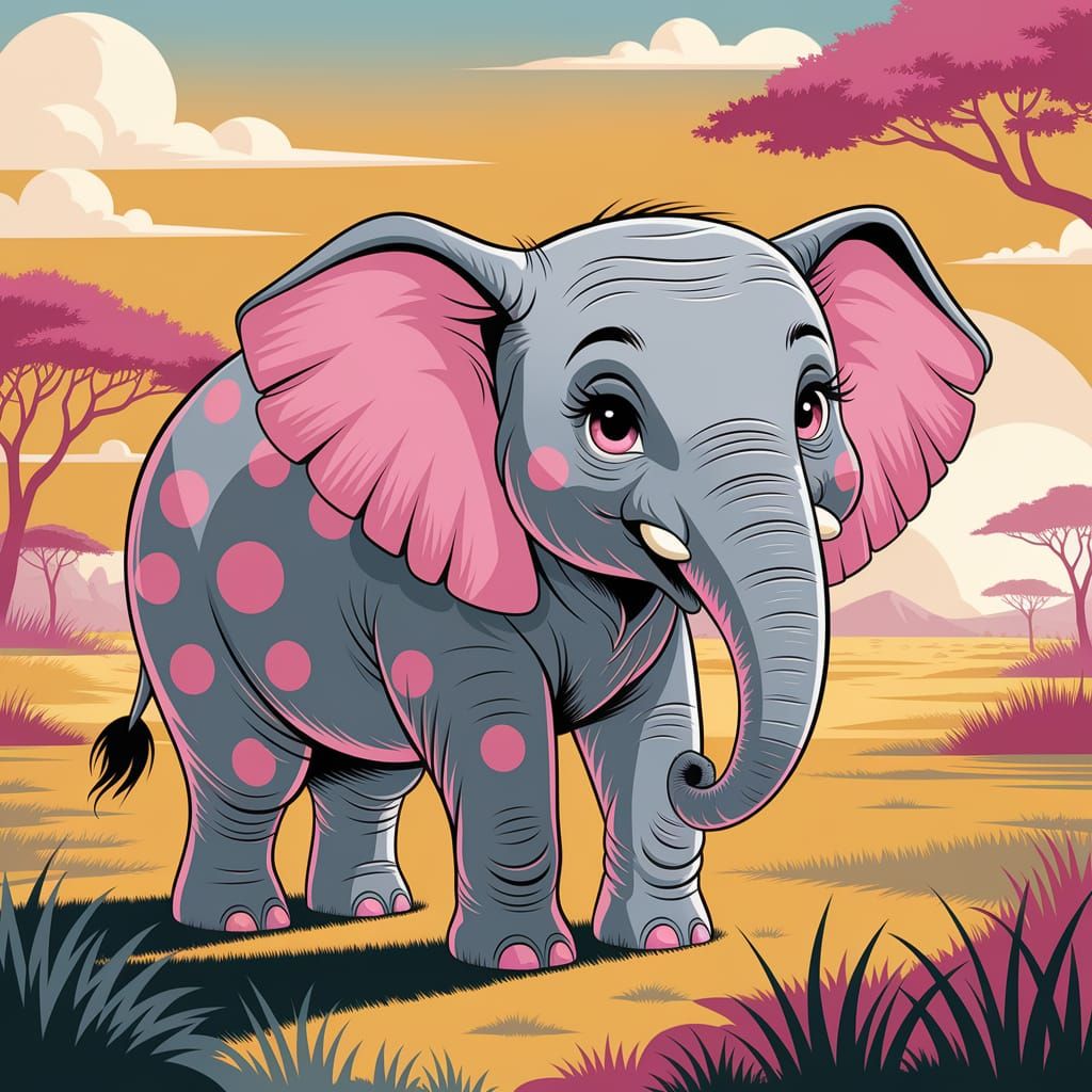Pink Polka Dot Elephant Under Golden Sunset
