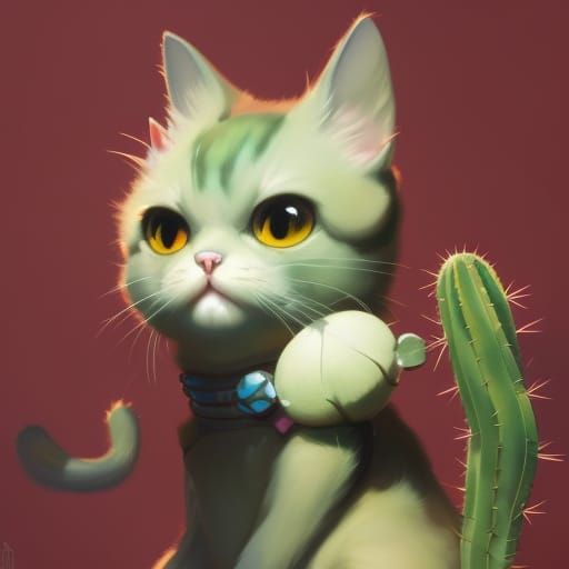 Adorable Cat Cactus Concept Art in 8k