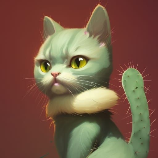 Adorable Cat Cactus: Kawaii 8K Digital Art