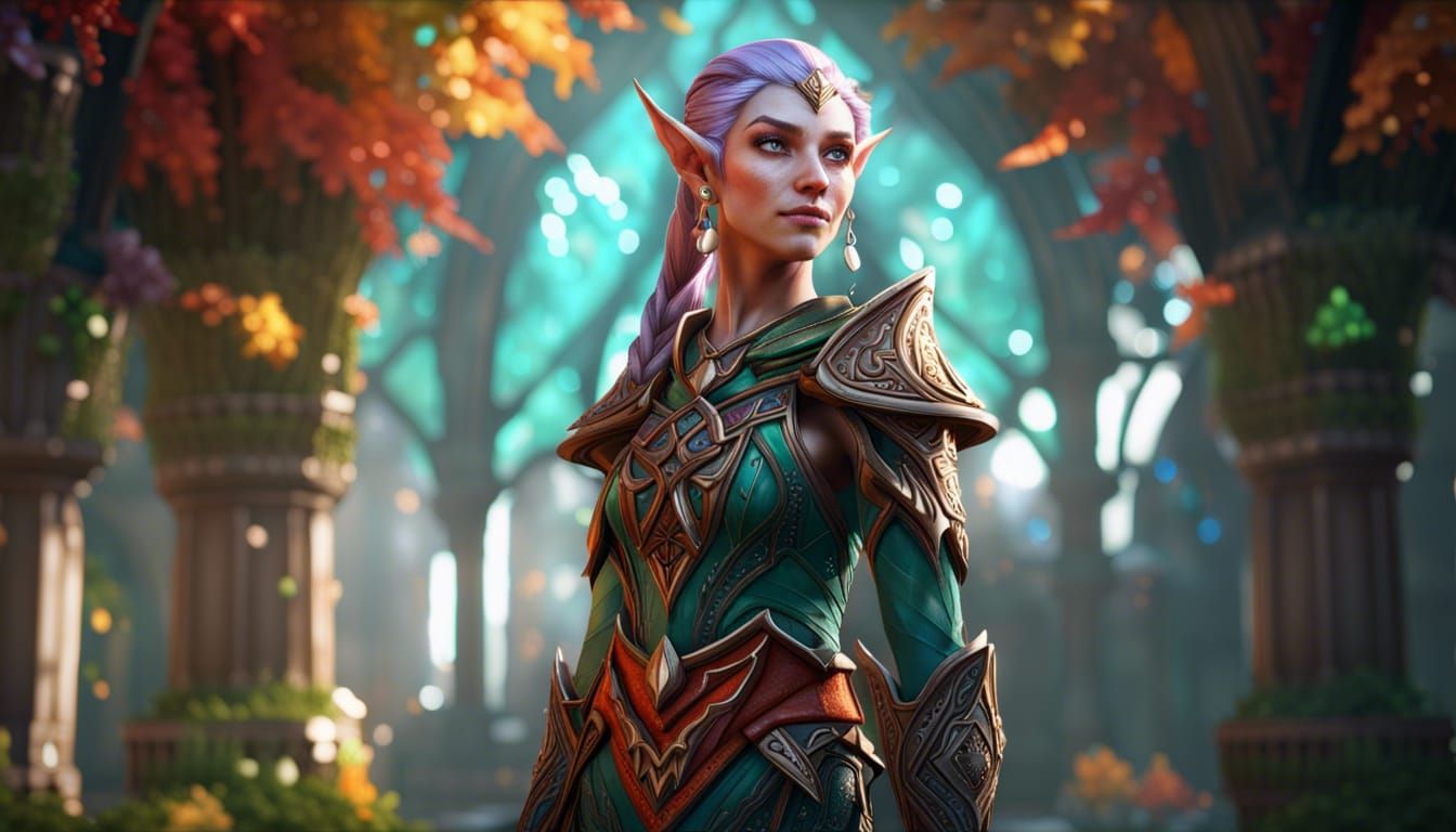 Smiling Female Elf Portrait in Fantasy Art Style