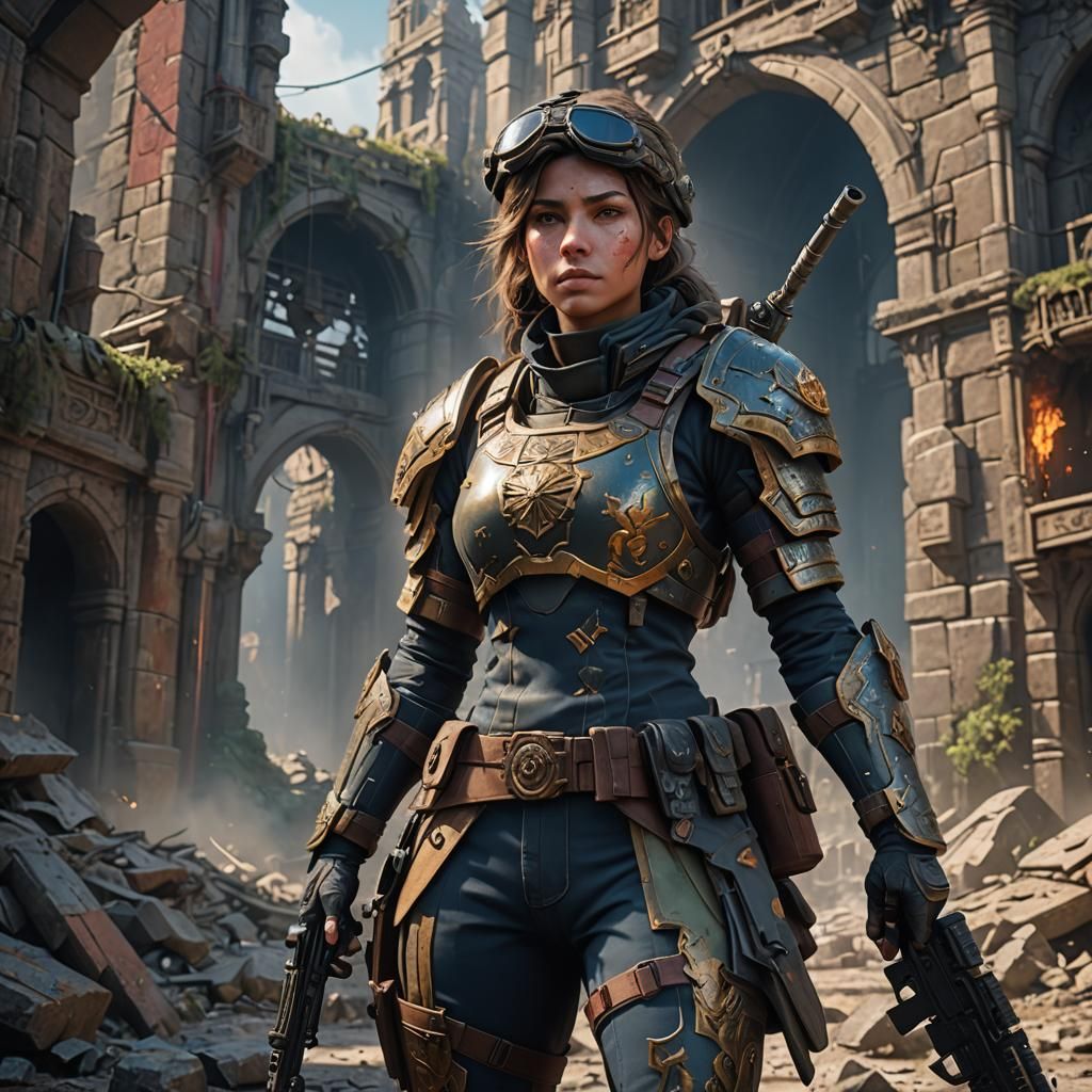 Detailed Matte Painting of Female Soldier