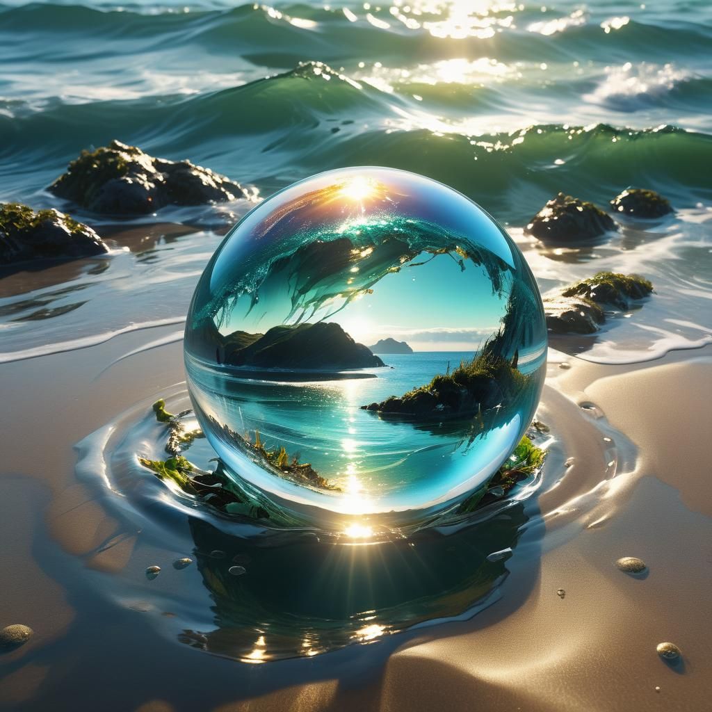 Flipped Sea Orb: Hyperrealistic Oceanic Concept Art